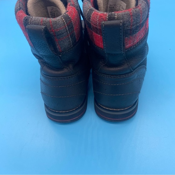 LL Bean US size 7.5 Charcoal Leather Park Ridge Casual Lace Up Boot w/ Red Plaid - Picture 4 of 6